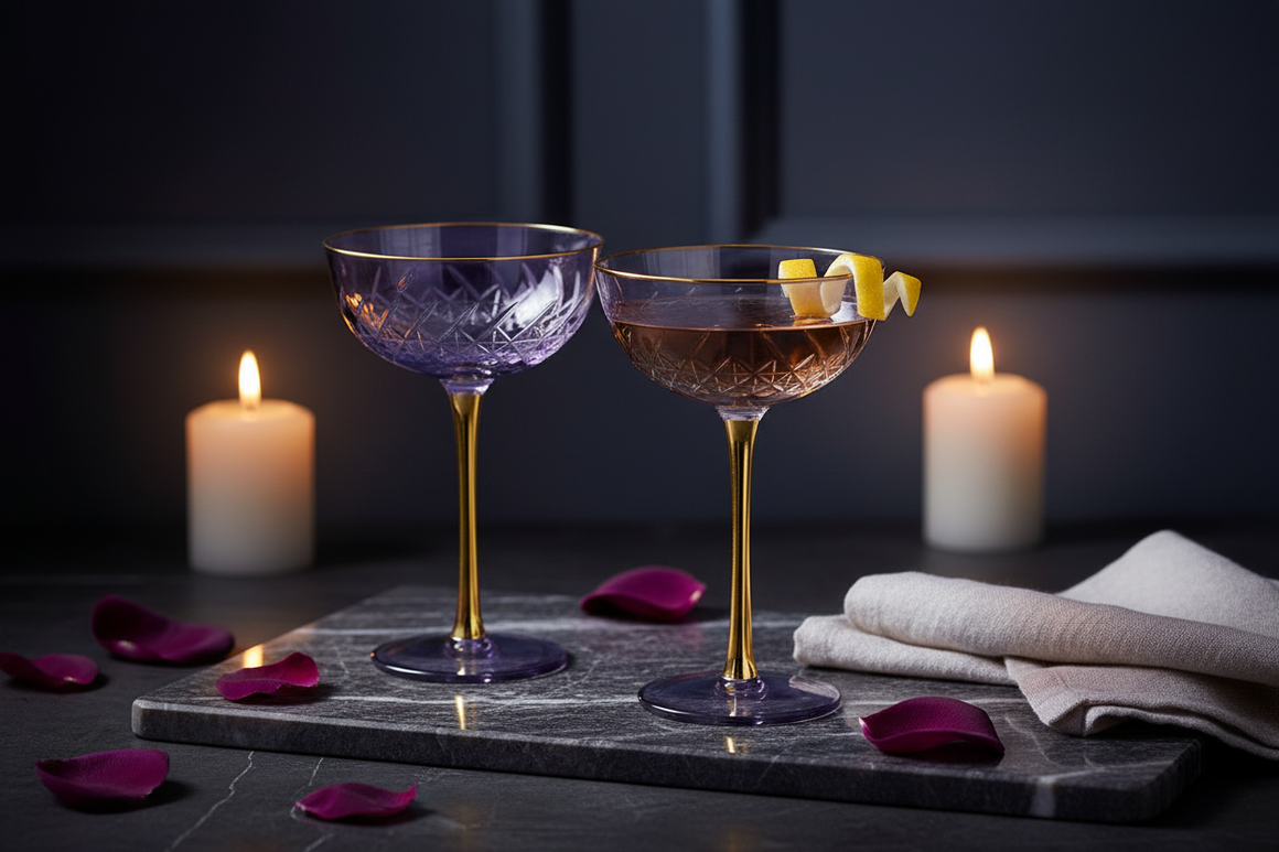 Bellissimo Crystal Champagne Coupe Cocktail Glassware, Set of 2
