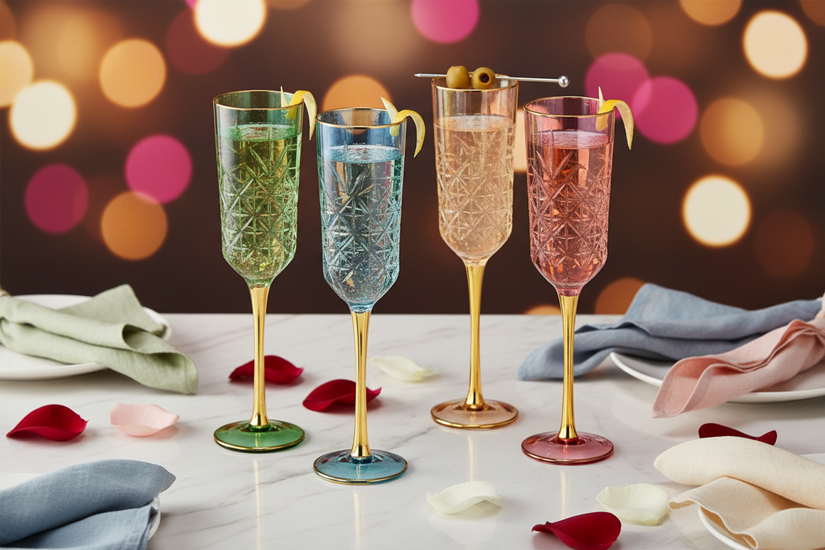 Duomo Champagne Flute Glassware, Set of 4