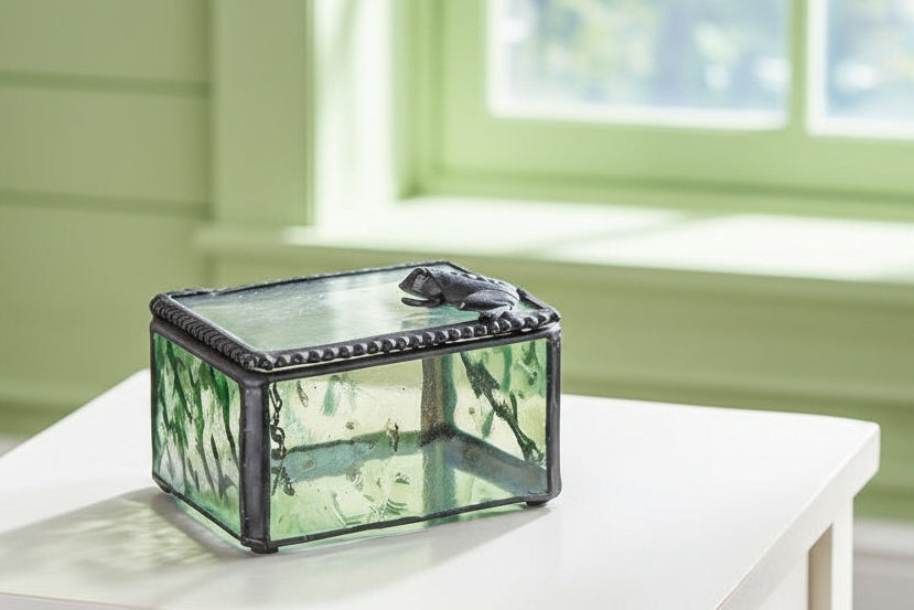 Green Frog Stained Glass Box