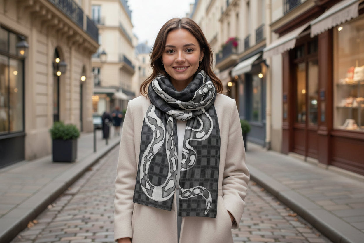Checkers the Snake Scarf in Black and White by Jamie Barthel