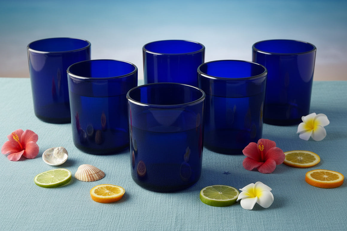 Pure Cobalt Tumbler Glasses - Set of 6 (10 oz each)