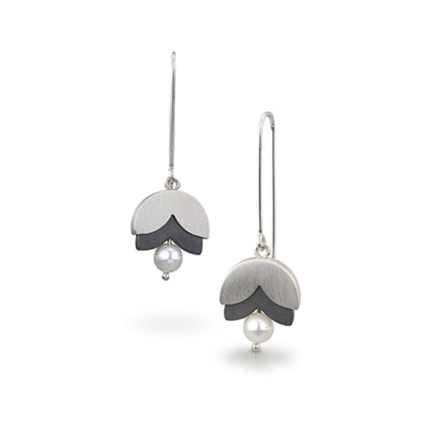 Sterling Silver Double Petal Earrings with Pearls