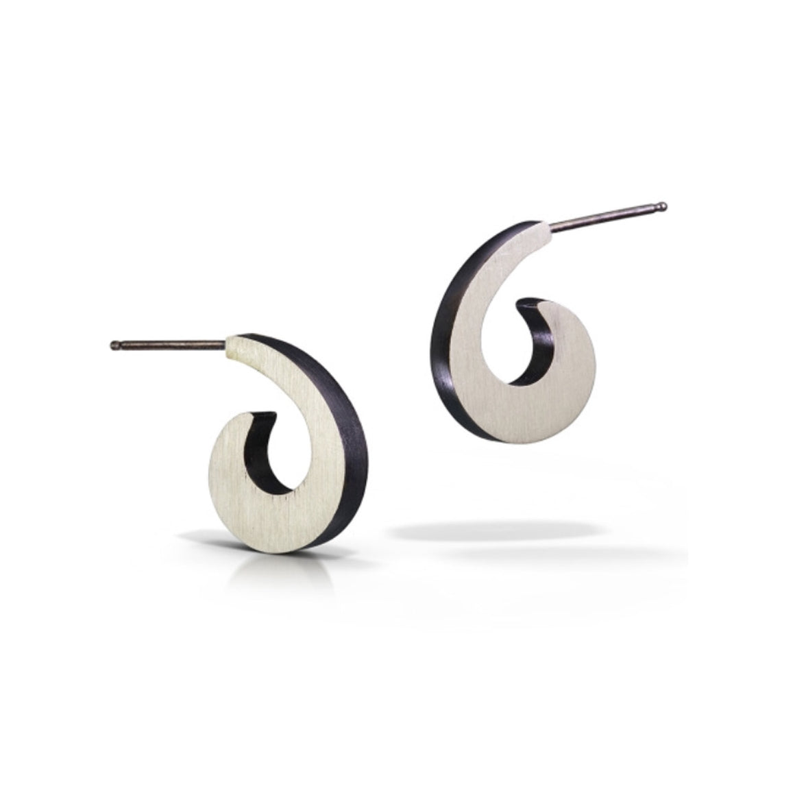 Small Sterling Swirl Earrings With Shadow Finish