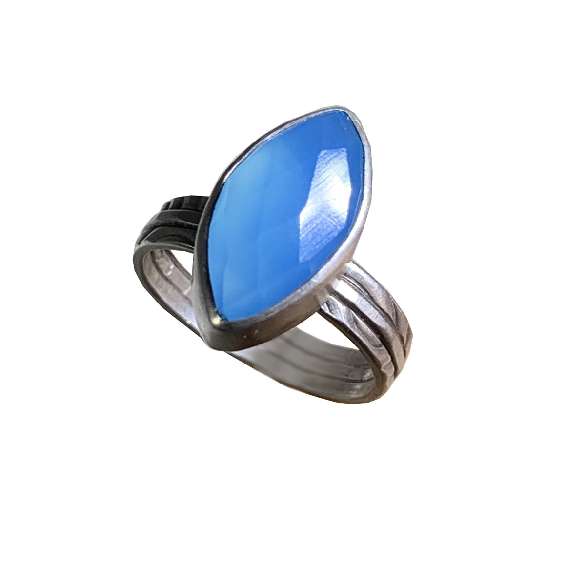 Faceted Blue Chalcedony Marquis in Sterling Bezel