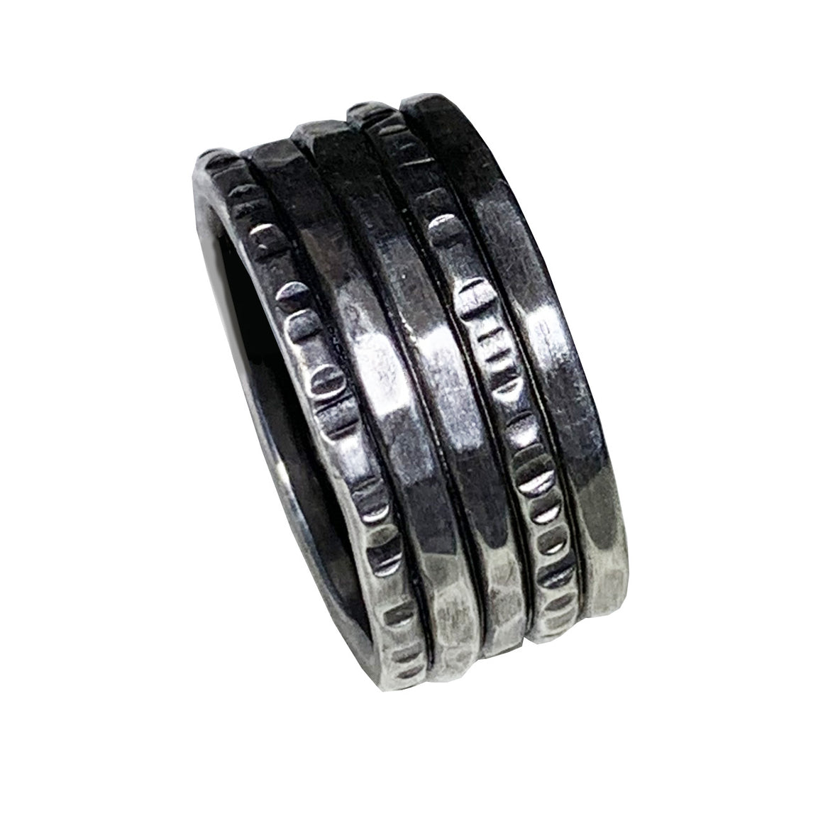 Hammered and Etched Oxidized Thick Sterling Band