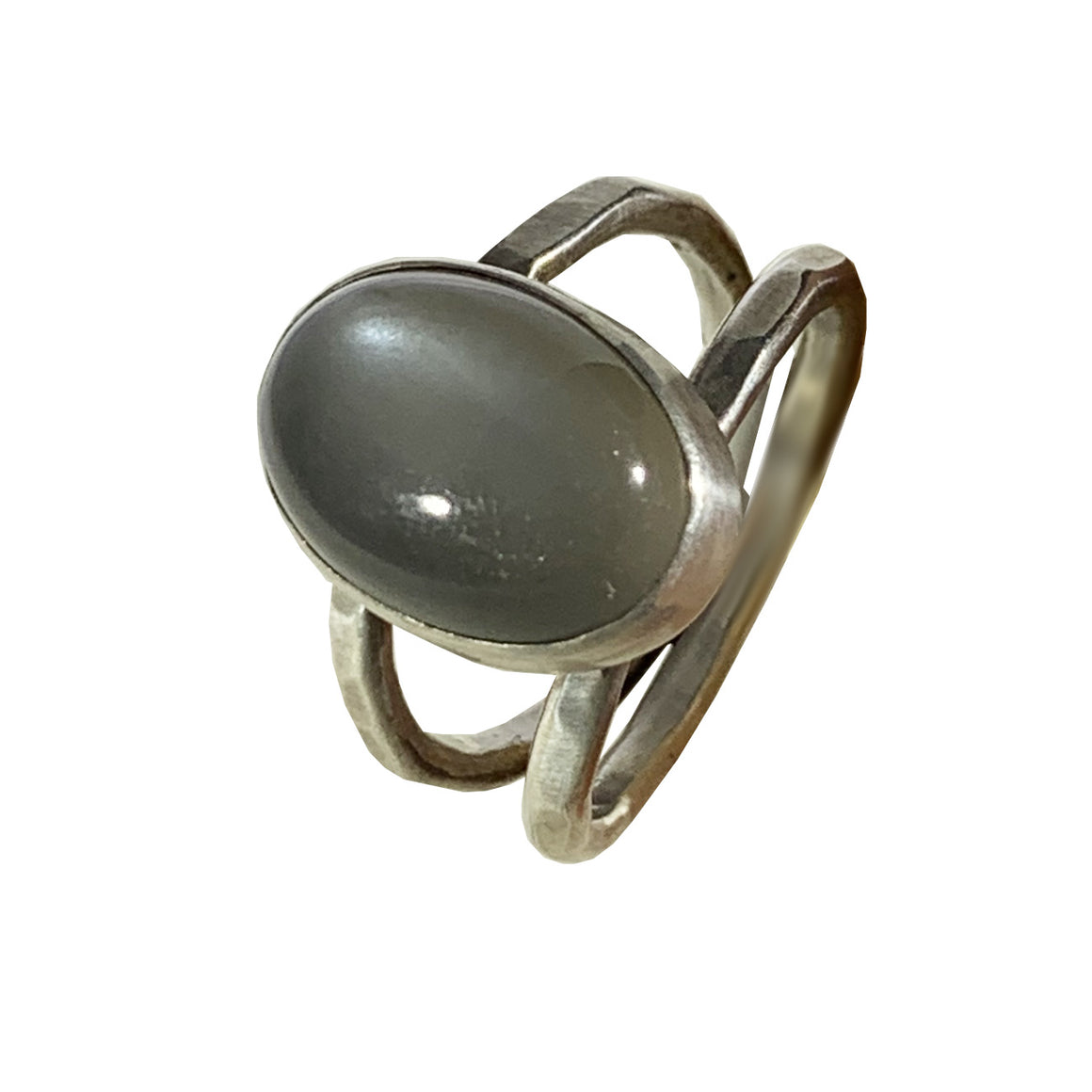 Silver Bezel Labradorite Double Band Ring