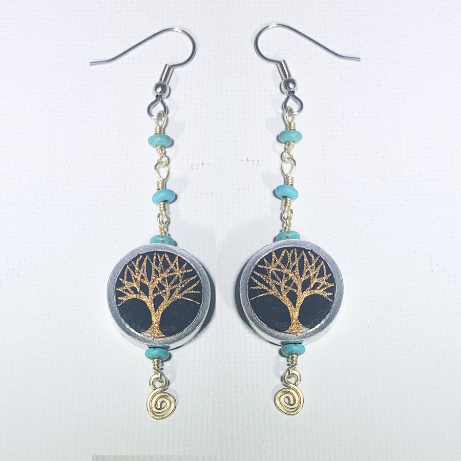 Hand Painted Copper Trees Earrings