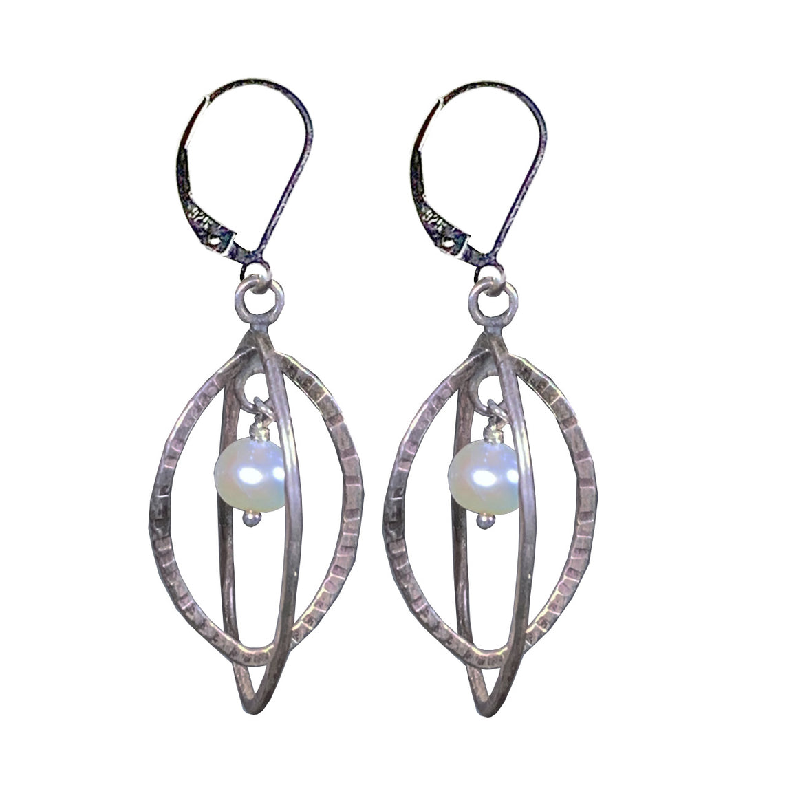Etched Hammered Sterling Cage Earrings With Pearls