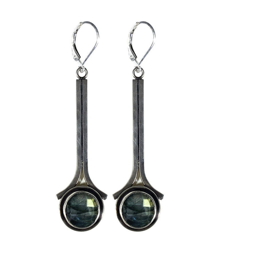 Hammered Sterling Drop Earrings with Labradorite