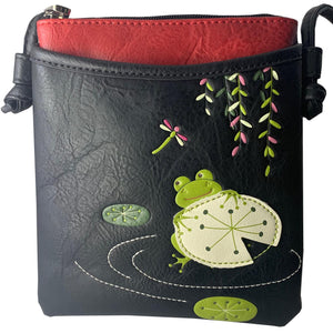Red and Black Frog Vegan Leather Bag
