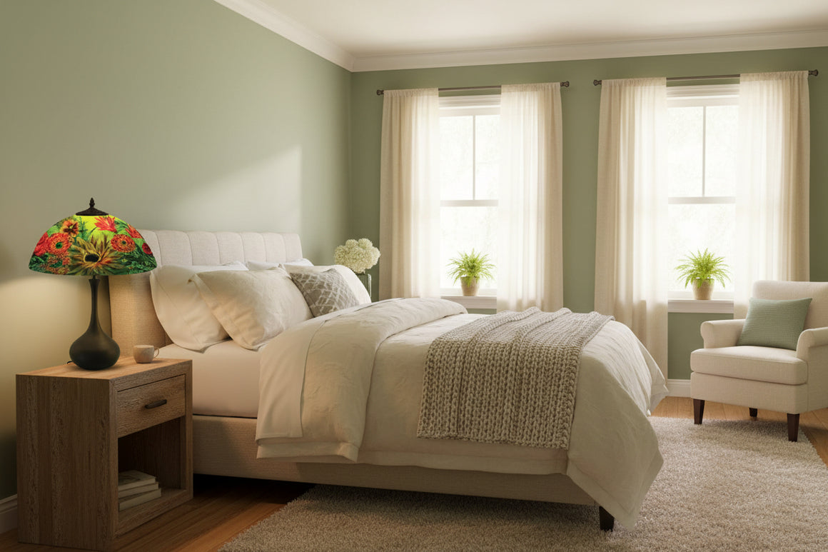 Reverse Hand Painted Full Bloom Lamp by Jamie Barthel