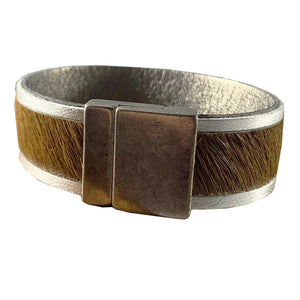 Brown furry leather with silver edge Bracelet