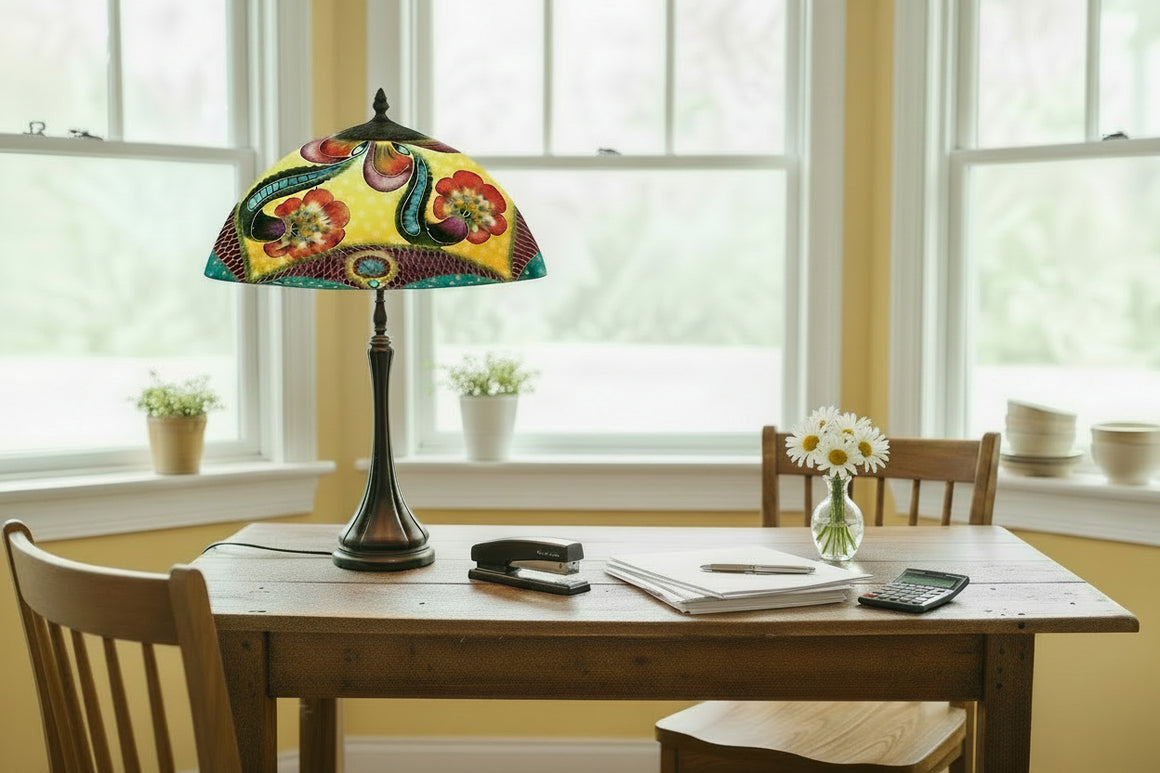 Reverse Hand Painted Hali Lamp by Jamie Barthel