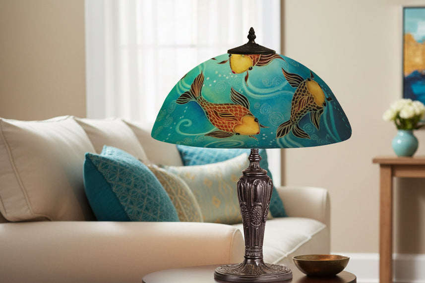 Reverse Hand Painted Koi Lamp by Jamie Barthel