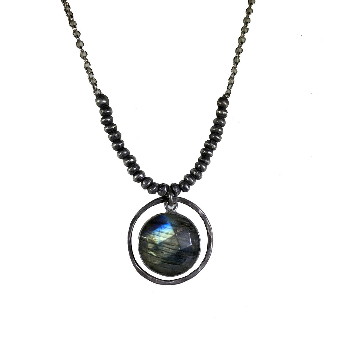 Labradorite Pendant with  Sterling Ring and Beads.