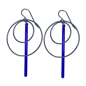 Large Blue Pendulum Hoops Earrings