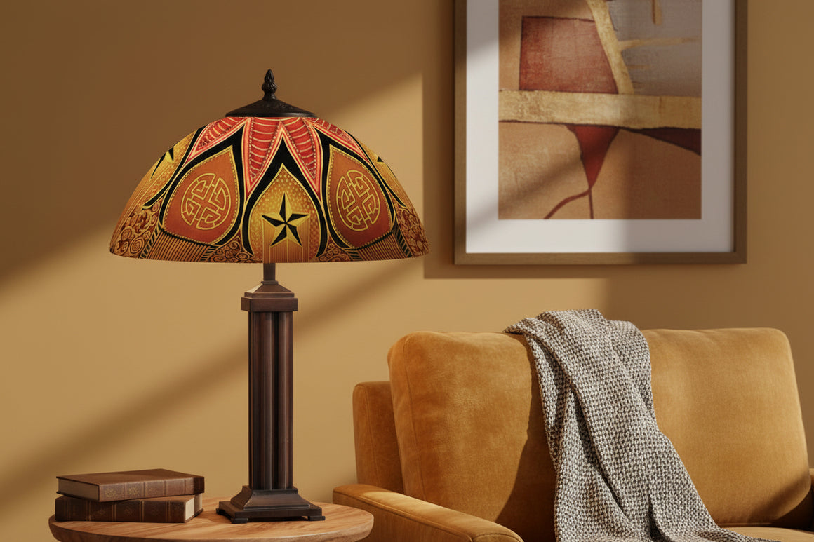 Reverse Hand Painted Lucky Gold Lamp by Jamie Barthel