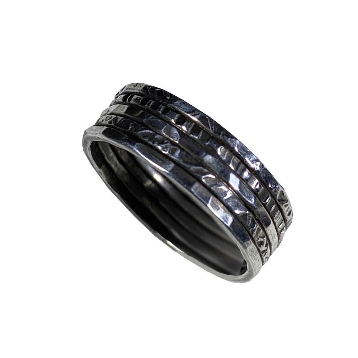 Hammered and Etched Oxidized Medium Width Sterling Band