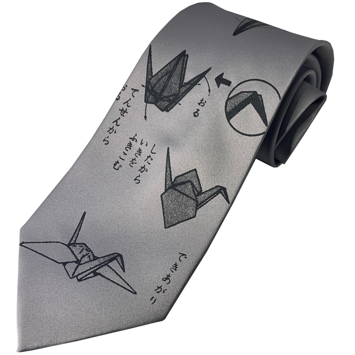 Necktie- Origami dark grey on silver microfiber