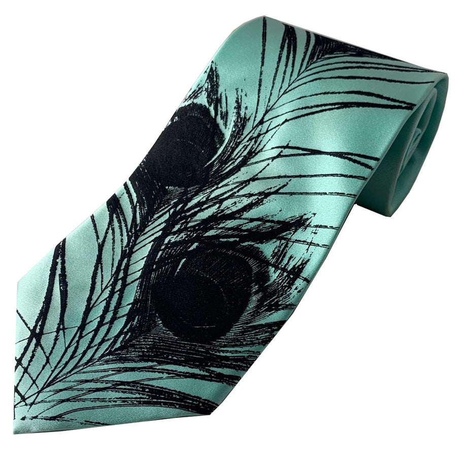 Necktie- Peacock black on aqua silk