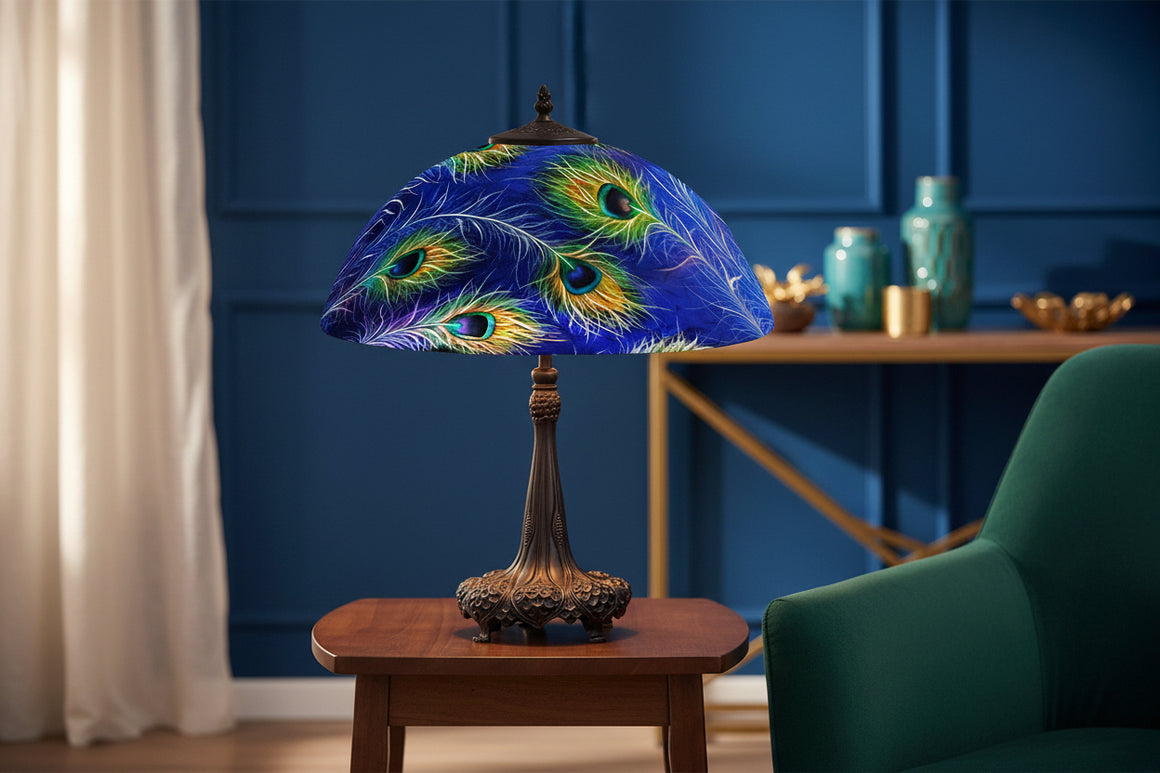 Reverse Hand Painted Peacock Lamp by Jamie Barthel
