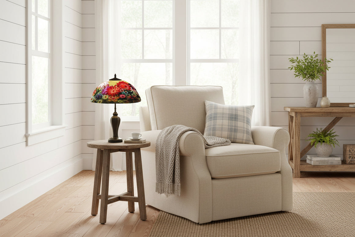 Reverse Hand Painted Rose Garden Lamp by Jamie Barthel