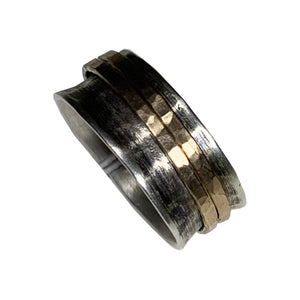 Hammered sterling band with 14kt goldfilled ring