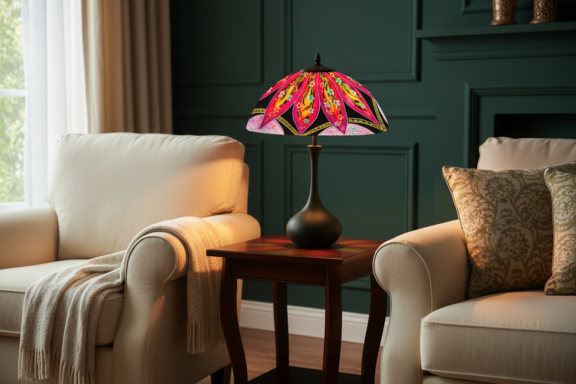 Reverse Hand Painted Sage Lamp by Jamie Barthel