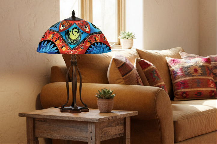 Reverse Hand Painted Santa Fe Lamp by Jamie Barthel