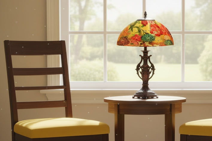 Reverse Hand Painted Spring Bouquet Lamp by Jamie Barthel