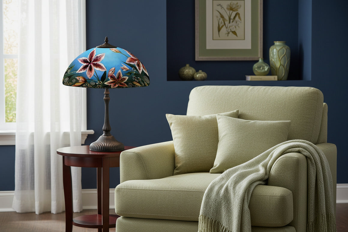 Reverse Hand Painted Stargazer Blue Sky Lamp by Jamie Barthel