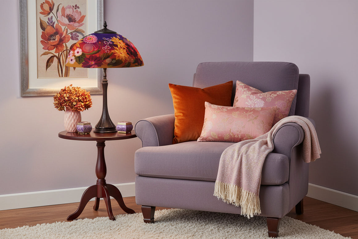 Reverse Hand Painted Star's Garden Lamp by Jamie Barthel