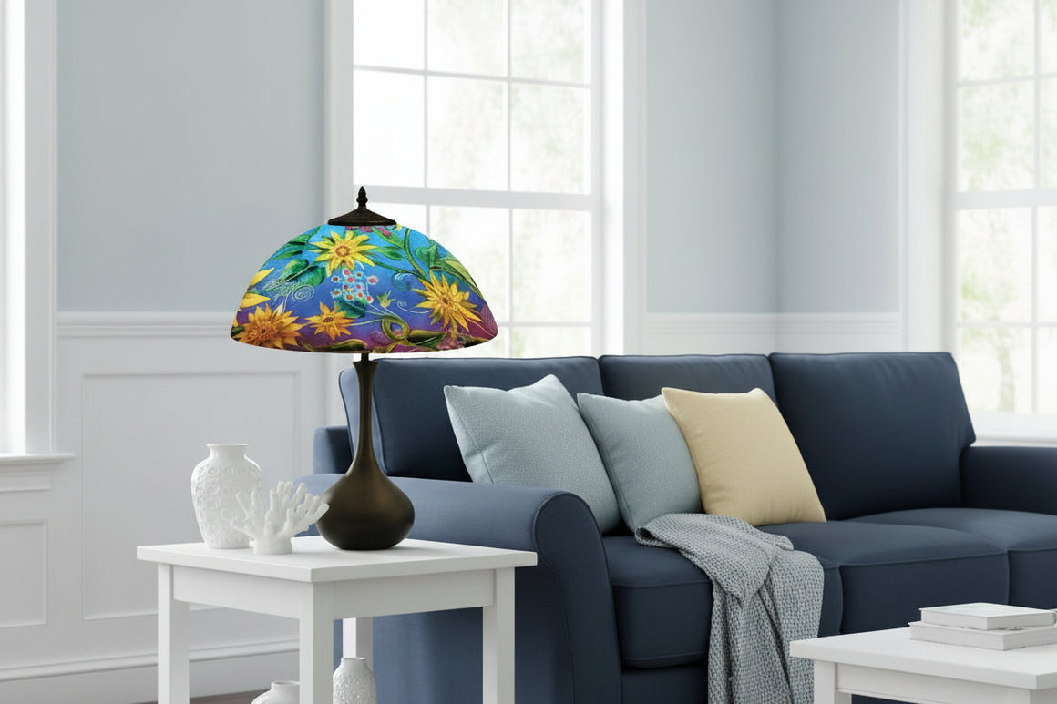 Reverse Hand Painted Sunflower Lamp by Jamie Barthel
