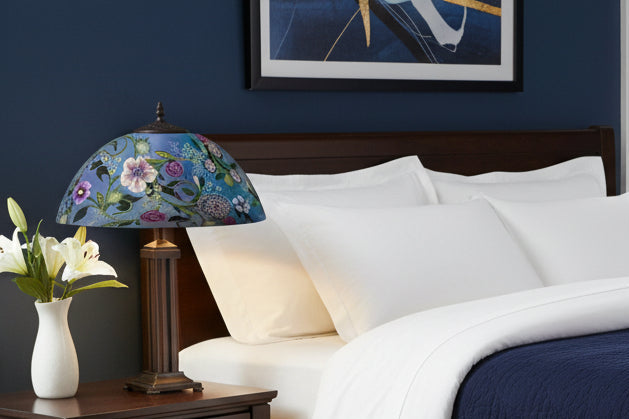 Reverse Hand Painted Sweet Peas & Tea Roses Lamp by Jamie Barthel