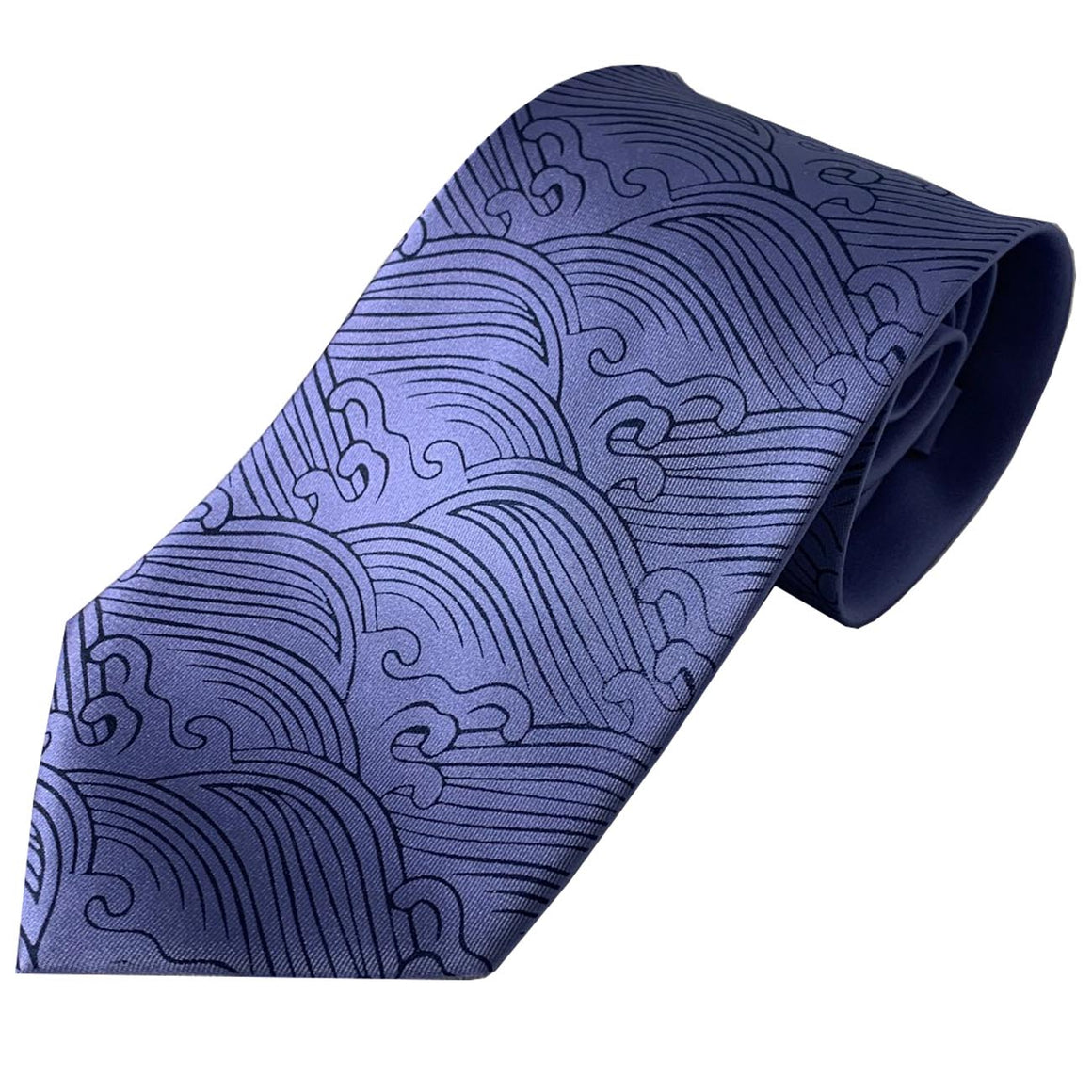 Necktie- Crashing Waves navy on periwinkle silk