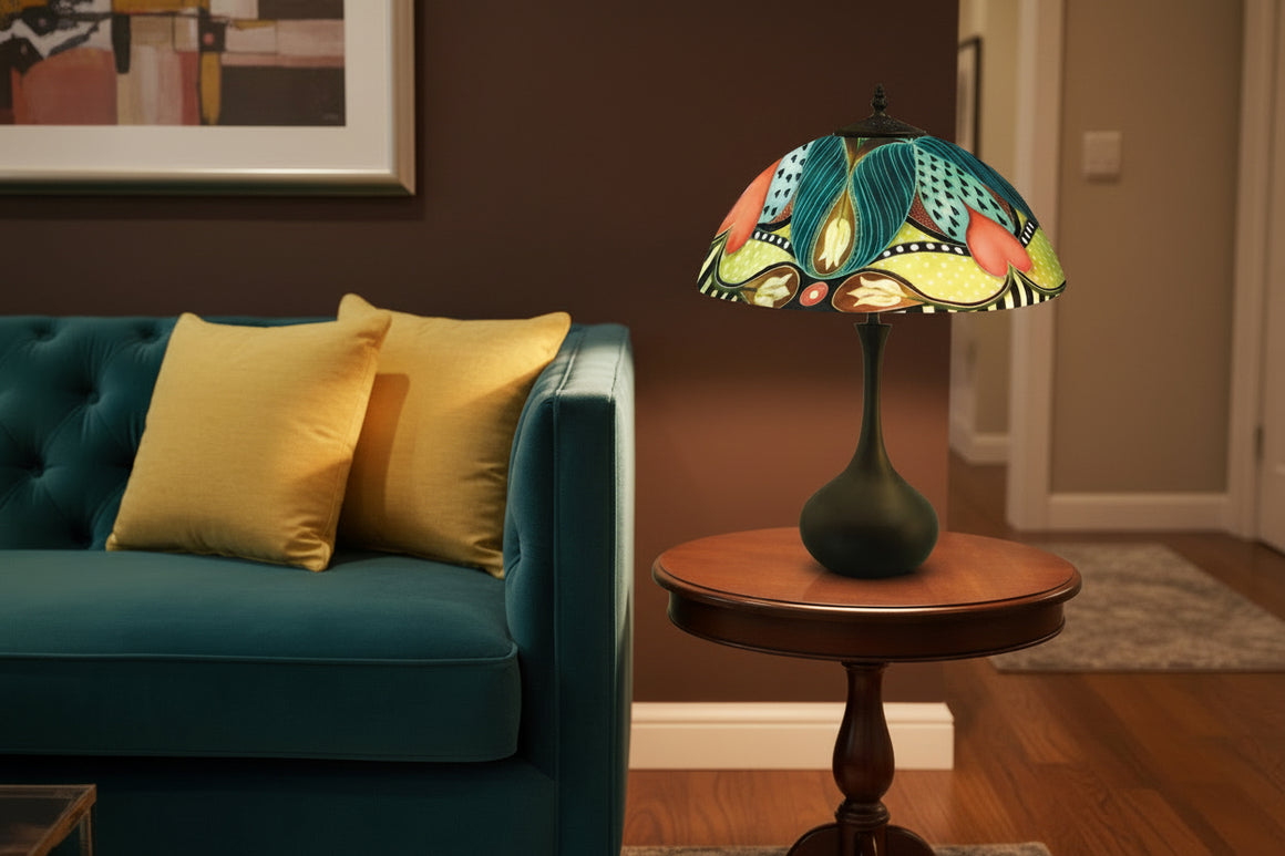 Reverse Hand Painted White Tulips Lamp by Jamie Barthel