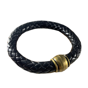 Men's braided leather bangle-blacks/brass clasp